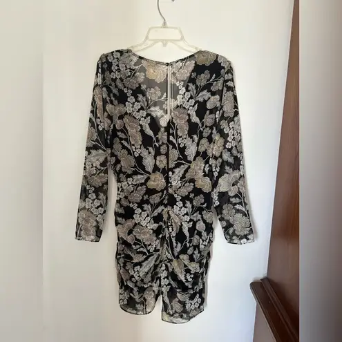 River Island black floral deep v long sleeve dress size 10 NWT
