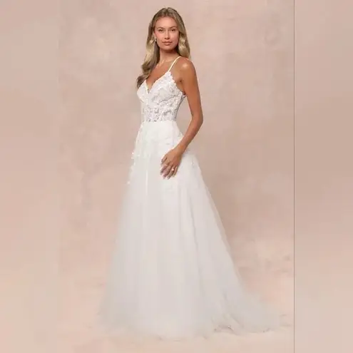 Lulus Glorious Luxury White Sheer Tulle Embroidered Beaded Maxi Dress Size XL