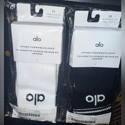Alo Yoga  NWT - Unisex Throwback Crew Socks in White w/Black Logo
