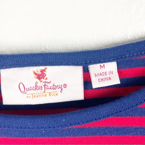 Quacker Factory Striped 3/4 Sleeves Sequin Lobster Shoulder Accents Top Medium