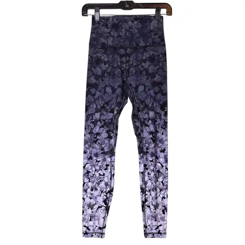 Lululemon Leggings Womens 4 High Rise Black Purple Floral Ombre Pockets Yoga