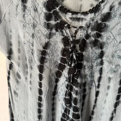 Womens Tie Dye Rayon Tunic Dress Embroidered Lace Festival Grunge Hippie Boho Gray Size undefined