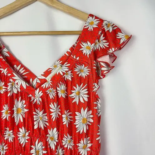 Suzanne Betro Weekend Orange Daisy Floral Ruffle Sweetheart Tunic Top S