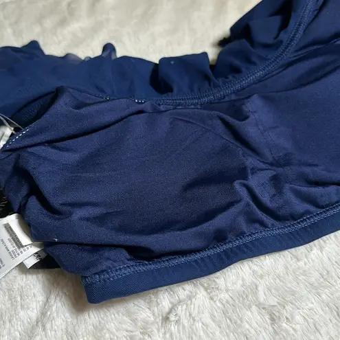 Carmen Marc Valvo Women's Mesh Ruffle Midnight Blue Bikini Top size XS NEW