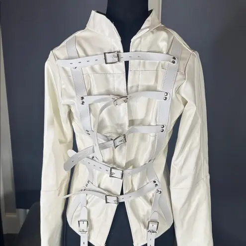 Straight Jacket Asylum Costume White Faux Leather Adjustable Straps Cosplay NEW Size M