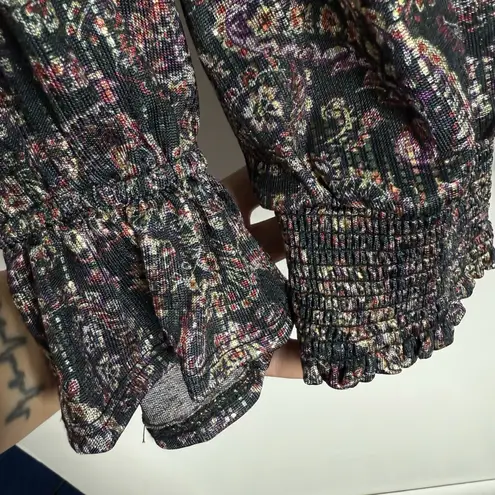 Democracy NWOT Paisley Print Metallic Long Slevees Elasticized Blouse Size 2X