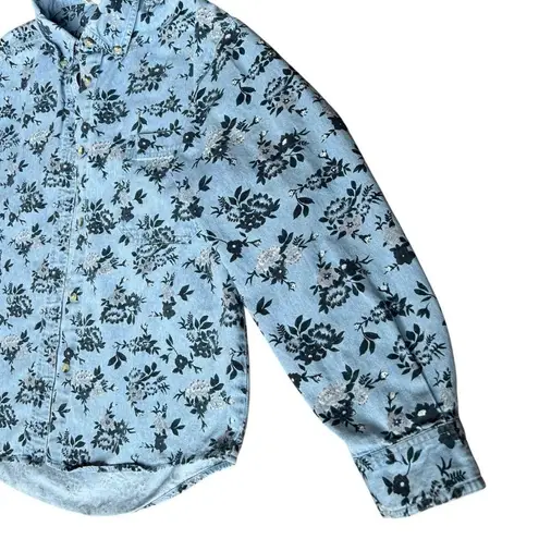 Vintage Sudden Impact Light Wash Denim Floral Print Button Down Long Sleeve Sz L Blue Size L
