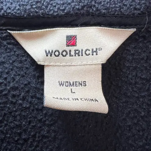 Woolrich Womens Fleece Vest Black Full Zip Sleeveless Pockets Mock Neck Sz Large