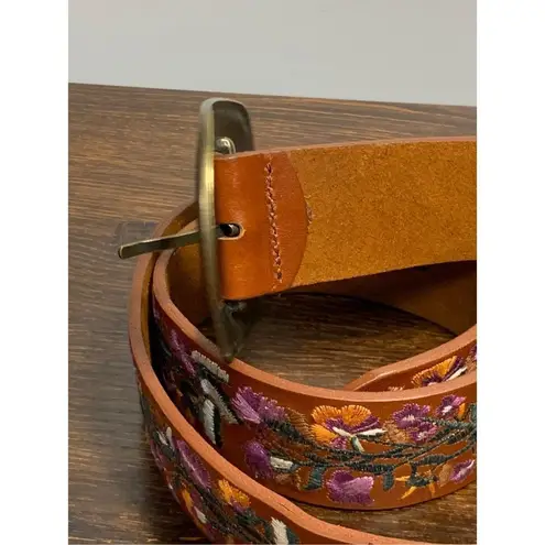 Vera Pelle Embroidered Brown Leather Belt