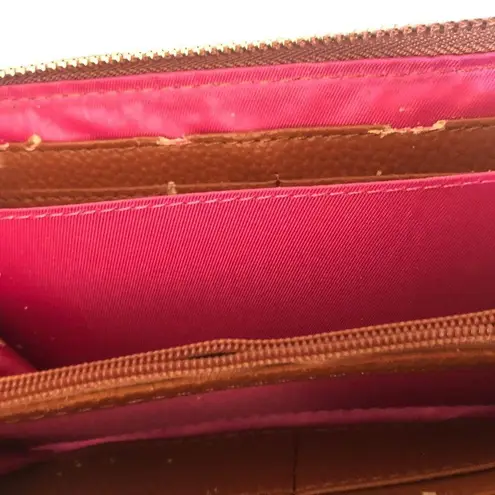 Tous Genuine Pebble Leather Zip~Around Wallet Cognac Dustcover Flaws