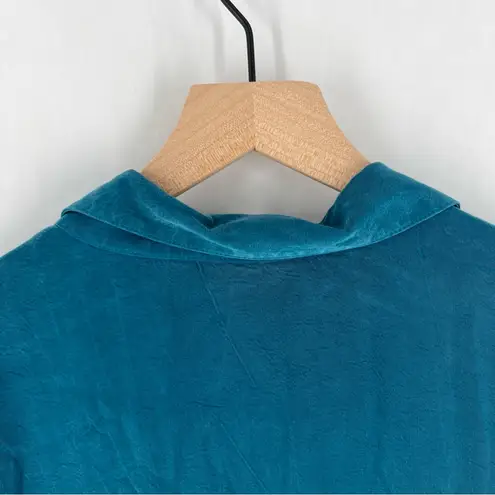 Tianello TENCEL Plus Sized Aida Blouse Button Front Garment Dyed Teal Size 2X Blue