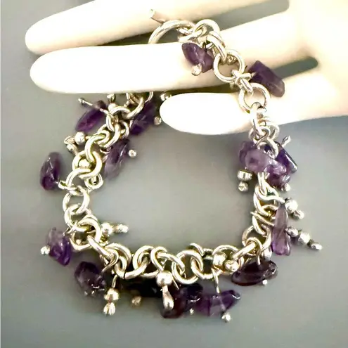 Sterling Silver Estate Amethyst Solid Toggle Bracelet 925 33 Grams 🔥