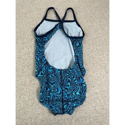 Nike  Womens 6 Swimsuit One Piece Blue Open Racerback Logo