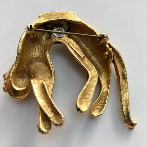 Vintage Leopard/Cheetah Rhinestone Pin Gold Black Brooch Arch Back Tail moves