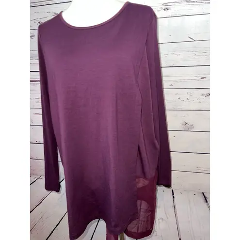 Soft Surroundings Touch of Sheer Tunic Top size Large Shirt 2CM00 Purple Blouse