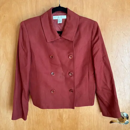 Malcolm & Co Silk Wool Blend Cropped Blazer Jacket Size 8 Double Breasted Red