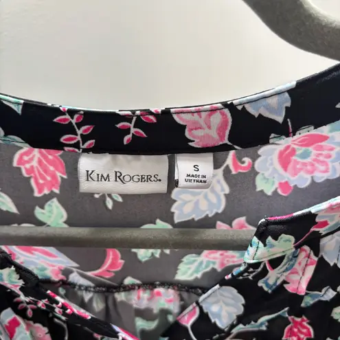 kim rogers Black Floral Quarter Button Blouse