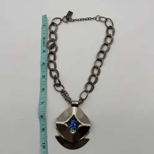 Anthony Alexander Statement Necklace Artisan Blue Glass Pendant Chunky Chain Silver