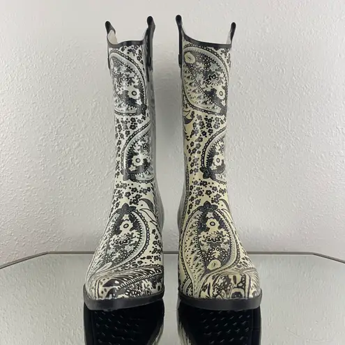 CORKYS Y2K Creme Floral Paisley Western Pointed Toe Heeled Rubber Cowboy Boots Multi Size 7