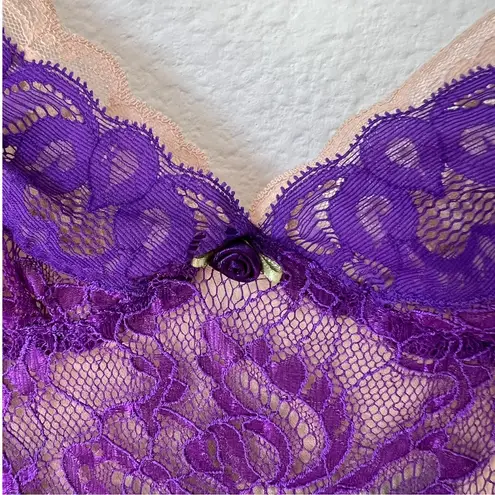 Dolce & Gabbana Vintage Y2K Double Lace Mini Slip Dress in Purple & Beige