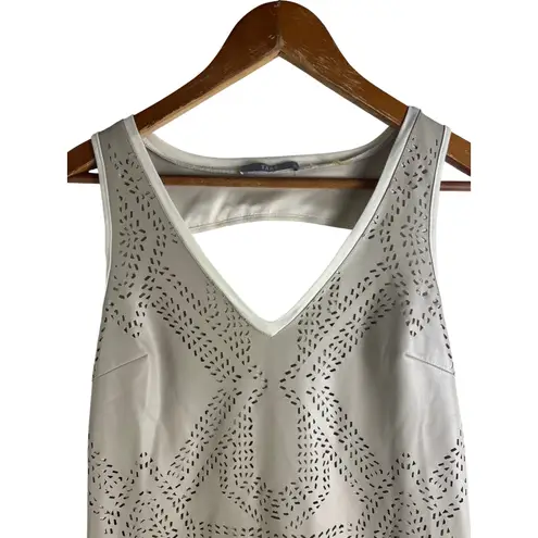 Tart XS Laser Cut Perforated Faux Leather Sleeveless Mini Dress Tan Beige Gray