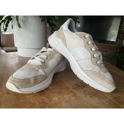 Hugo Boss Boss Womens Sneakers Size 38 US 7.5 White Beige Suede Leather Mesh Casual Shoes