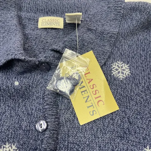 Classic Elements Vintage Christmas Cardigan Sweater Sz Large Blue Snowflake