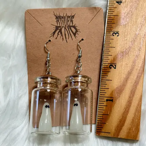 Glow In The Dark Ghost In A Jar Halloween Earrings Dangle Statement New White