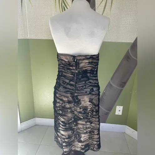 Ricki Freeman for Teri Jon strapless silk cocktail dress Size 8 tan/black