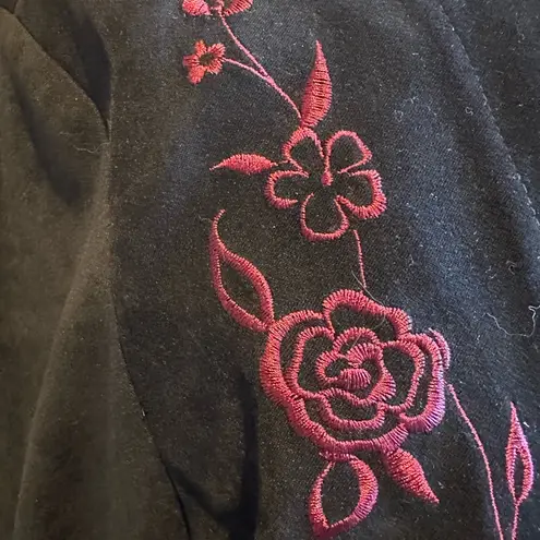 Fashion Bug Vintage 90’s Dress Embroidered Roses Black Burgundy Suede One Piece Jacket Sz 12