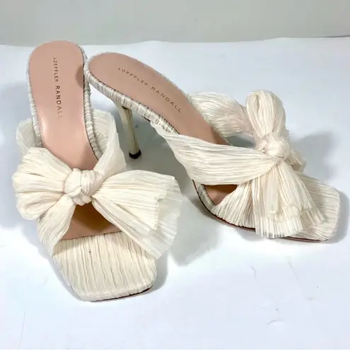 Loeffler Randall Claudia Top Knot Bow Heel Mule Sandals Pearl 9.5 NEW