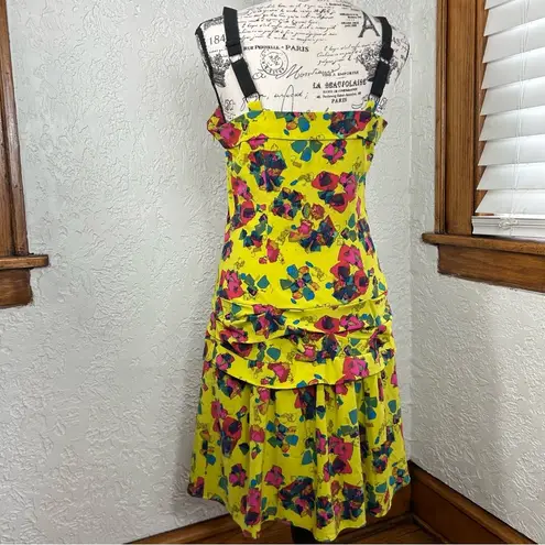 Rachel Rachel Roy Chartreuse Yellow Floral Drop Waist Ruffle Mini Dress Size 8