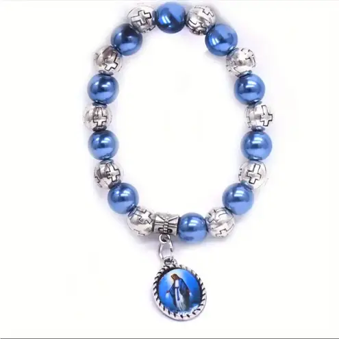 Religious Exquisite Cross Bead Charm Bracelet Handcrafted Silver Plated Stylish