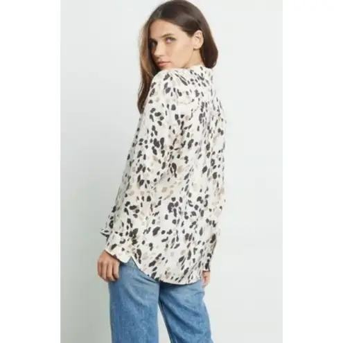 Rails Rebel Silk Top Womens Medium Cream Abstract Preppy Career Quiet Luxury