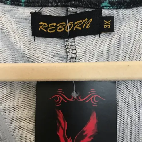 Reborn Midi Dress with Batwing Hem and 3/4 Sleeves Black Turquoise Floral 3X