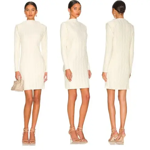 ANINE BING NWT Kira Padded Shoulder Ribbed Mini Dress Buttercream Women's Size S