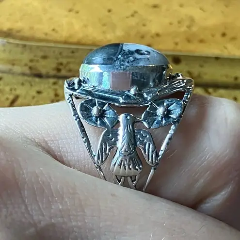 Natural White Buffalo Sterling Silver Ring Size 7 Black