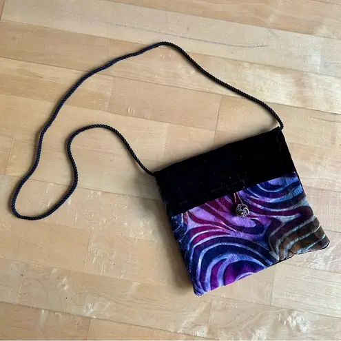 Dressy, Velvet Ombre Burnout, Foldover Crossbody Bag, Black, Purple, Abstract Black
