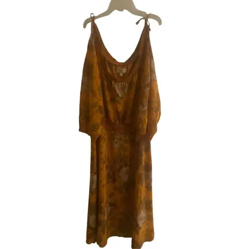 Anthropologie Moulinette Soeus Cara Silk Cold Shoulder Midi Dress Orange 6