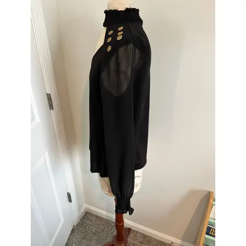 Belldini Long Sleeve High Neck Blouse with Sheer Sleeves Small Black