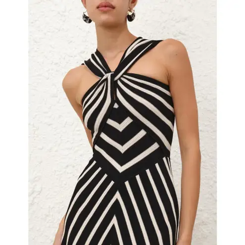 Zimmermann NWT Illuminate Halter Knit Midi Dress Black/Cream Size 0