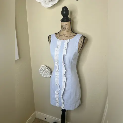 Lauren James NTM: Light Blue & White with Ruffles Seersucker Bailey Dress Sz XS