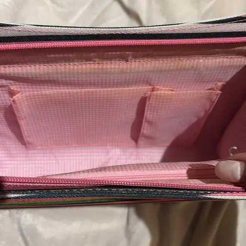 STRIPED MULTICOLORED SHOULDER BAG PINK GREEN BLUE CANVAS LIKE BAG THIN HANDLES