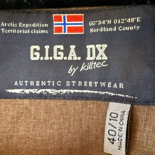 KILLTEC G.I.G.A. DX Brown Expedition Hooded Jacket Size 10 Embroidered Patches