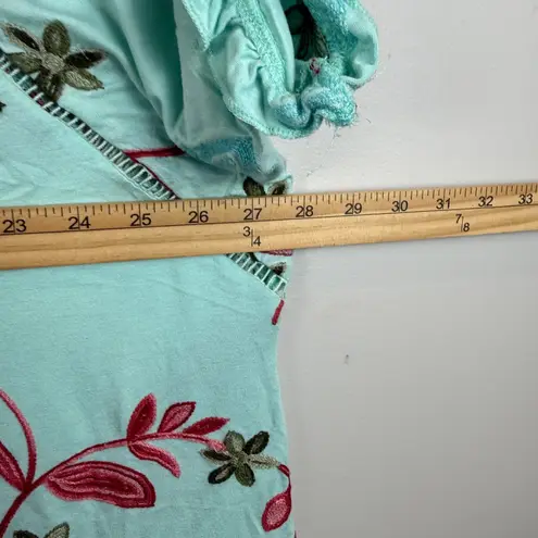 LIV Los Angeles Top Women 3X Blue Stretch Floral Embroidered Short Sleeve Blouse