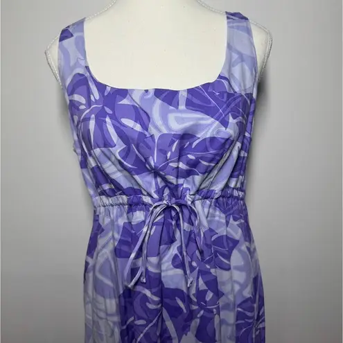 Puanani Dress Women Size M Purple Floating Monstera Empire Tie Front Hawaiian Size M