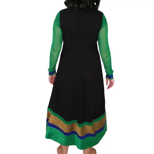 1990s Vintage Stunning Indian Sari Dress Black Emerald Green & Gold Small Saree Size M