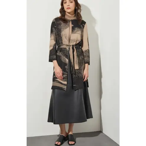 Ming Wang Abstract Jacquard Longline Belted Knit Jacket Size XL