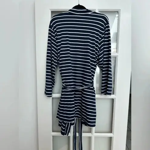 Lands' End Lands’ End Cotton Above Knee Length Robe Deep Sea Navy Stripe Plus Size 1X - 2X