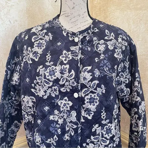 Mango  Printed Quilted Cotton Jacket Floral print Blue White Sz M/L